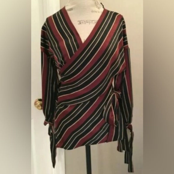 ZARA | Silky Satin Red Black Stripe Kimono Style Wrap - Picture 16 of 16